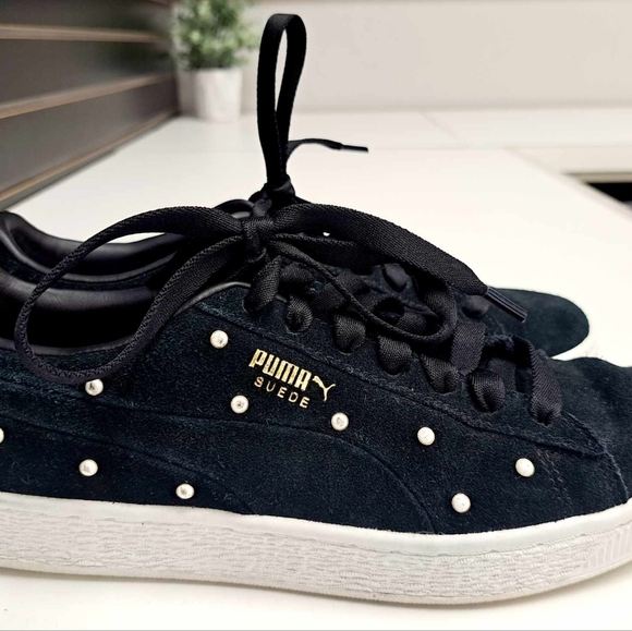 PUMA SUEDE PEARL STUDS WN SPuma Black-Puma Team Gold Sz 8.5 - Picture 4 of 8